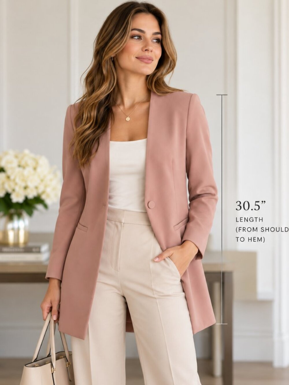 Alfani Blazer Womens 6P Petite Dusty Pink Longline Collarless Corporate Chic